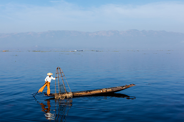 Image showing Burmese fisherman at Inle lake, Myanmar