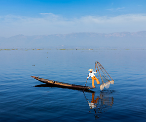 Image showing Burmese fisherman at Inle lake, Myanmar