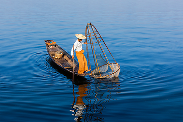 Image showing Burmese fisherman at Inle lake, Myanmar