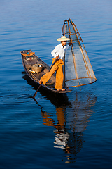 Image showing Burmese fisherman at Inle lake, Myanmar