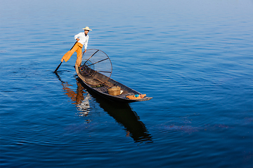 Image showing Burmese fisherman at Inle lake, Myanmar