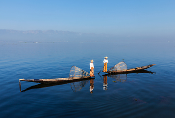 Image showing Burmese fisherman at Inle lake, Myanmar