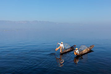 Image showing Burmese fisherman at Inle lake, Myanmar