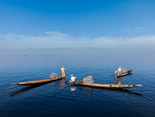 Image showing Burmese fisherman at Inle lake, Myanmar