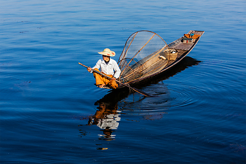 Image showing Burmese fisherman at Inle lake, Myanmar