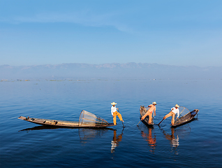 Image showing Burmese fisherman at Inle lake, Myanmar