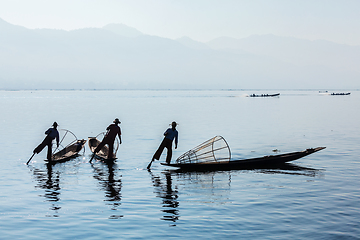 Image showing Burmese fisherman at Inle lake, Myanmar