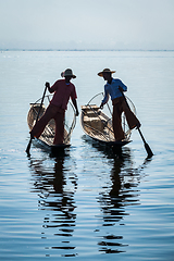 Image showing Burmese fisherman at Inle lake, Myanmar