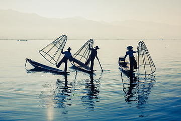 Image showing Burmese fisherman at Inle lake, Myanmar