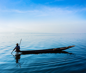 Image showing Burmese fisherman at Inle lake, Myanmar