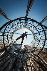 Image showing Traditional Burmese fisherman at lake, Myanmar