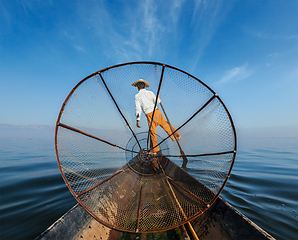 Image showing Burmese fisherman at Inle lake, Myanmar