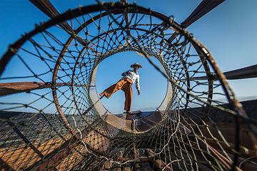 Image showing Burmese fisherman at Inle lake, Myanmar