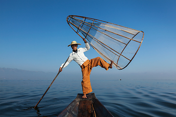 Image showing Burmese fisherman at Inle lake, Myanmar