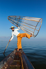 Image showing Traditional Burmese fisherman in Myanmar