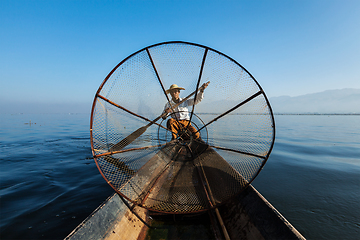 Image showing Burmese fisherman at Inle lake, Myanmar