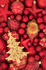 Image showing Christmas Tree and Red Gold Bauble Decorations