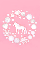 Image showing Christmas Unicorn and White Bauble Wreath Decoration  