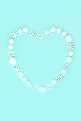 Image showing Christmas Heart Shape Wreath of White Bauble Decorations 