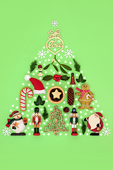 Image showing Abstract Christmas Tree with Festive Decorations Food and Symbol