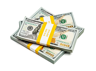 Image showing Bundles of 100 US dollars 2013 edition banknotes