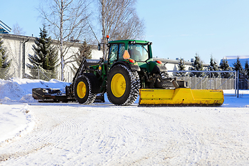 Image showing John Deere 6620 Tractor Clearing Snow with Snow Plough and Rear 