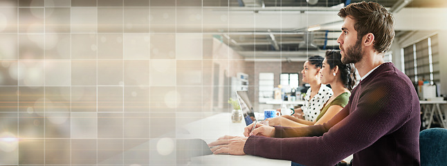 Image showing Seminar, workshop and space with a business team in the office together for learning or development. Meeting, crowd or audience with an employee group in the workplace for a training presentation