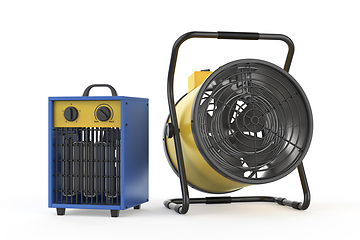 Image showing Different industrial electric fan heaters