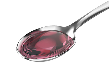 Image showing Pink cough syrup in silver spoon