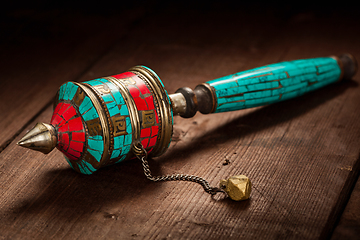 Image showing Tibetan buddhist Mani wheel or hand prayer wheel