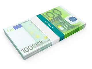 Image showing Bundle of 100 euro banknotes bills isolated