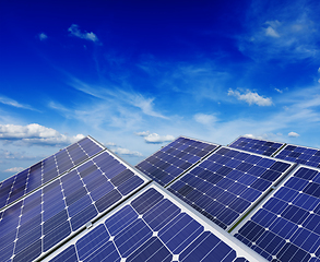 Image showing Solar battery panels under blue sky