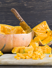 Image showing sliced and gutted orange pumpkin