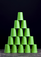 Image showing a lot of green plastic drinks cups