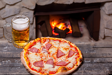 Image showing Pizza And Beer