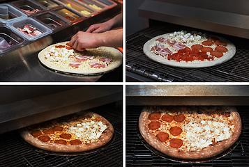 Image showing making pizza at kitchen of pizzeria