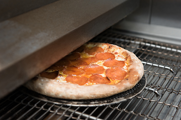 Image showing Preparing pizza in oven