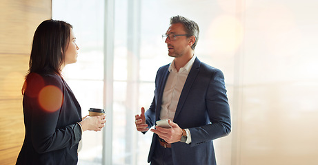 Image showing Business people, team and manager talking, planning and advice for Human Resources feedback and company management. Professional woman and corporate executive or boss in discussion for HR planning