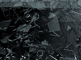 Image showing Pieces of glass broken or cracked on black