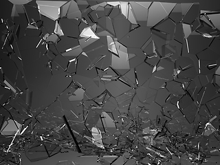 Image showing Pieces of glass broken or cracked on black