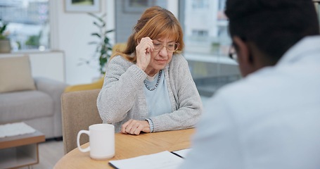 Image showing Life insurance, planning and consulting with lawyer and old woman for contract, signature or deal. Financial advisor, legal documents and agreement with people in law firm for report and review