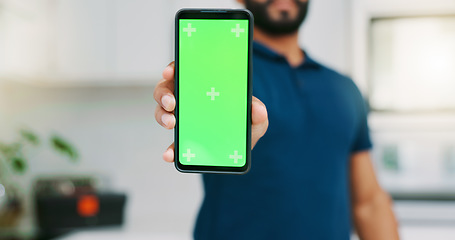 Image showing Screen, mockup space or hands with a phone for ecommerce, DIY social media or website network. Search closeup, digital ux or user online shopping advertising services on mobile app green screen or re