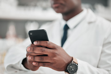 Image showing Hands, doctor and healthcare person with a phone for online communication, email or website. Closeup of medical worker with smartphone typing a message for telehealth, social media search or network
