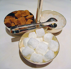Image showing cane sugar, white sugar and candy sugar cubes