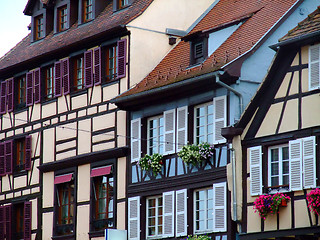 Image showing Half-timbered of houses facades in Alsace - Obernai 