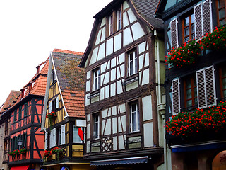 Image showing Half timbered of houses facades in Alsace - Obernai