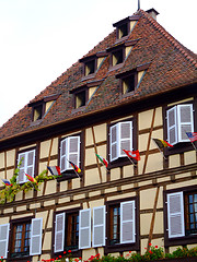 Image showing Half-timbered house facade in Alsace - Obernai 