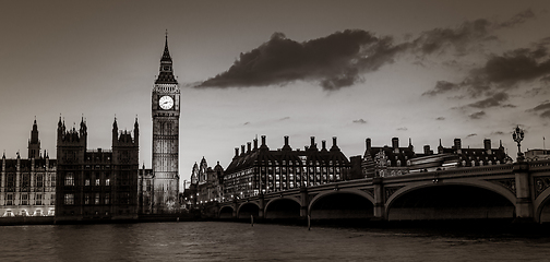 Image showing Big Ben and Westminster at dusk, London, UK.