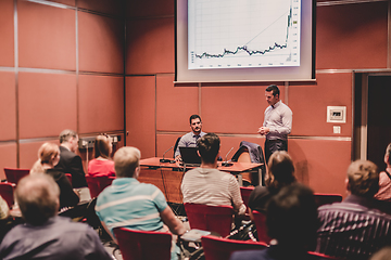 Image showing Business speaker giving a talk at business conference meeting event.