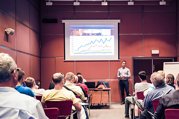 Image showing Business speaker giving talk at business conference event.